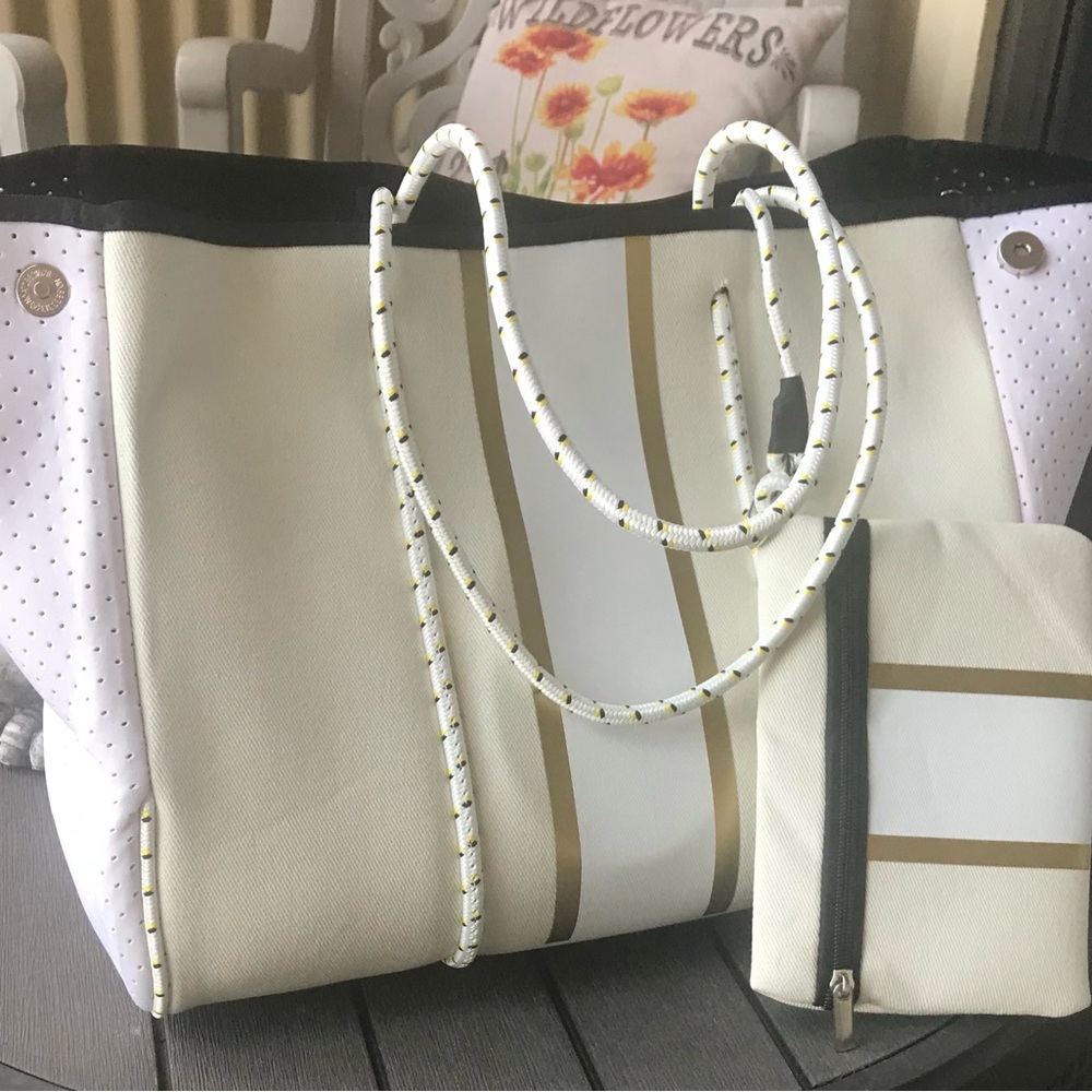 Stylish Cream and Gold Tote Bag with Pouch